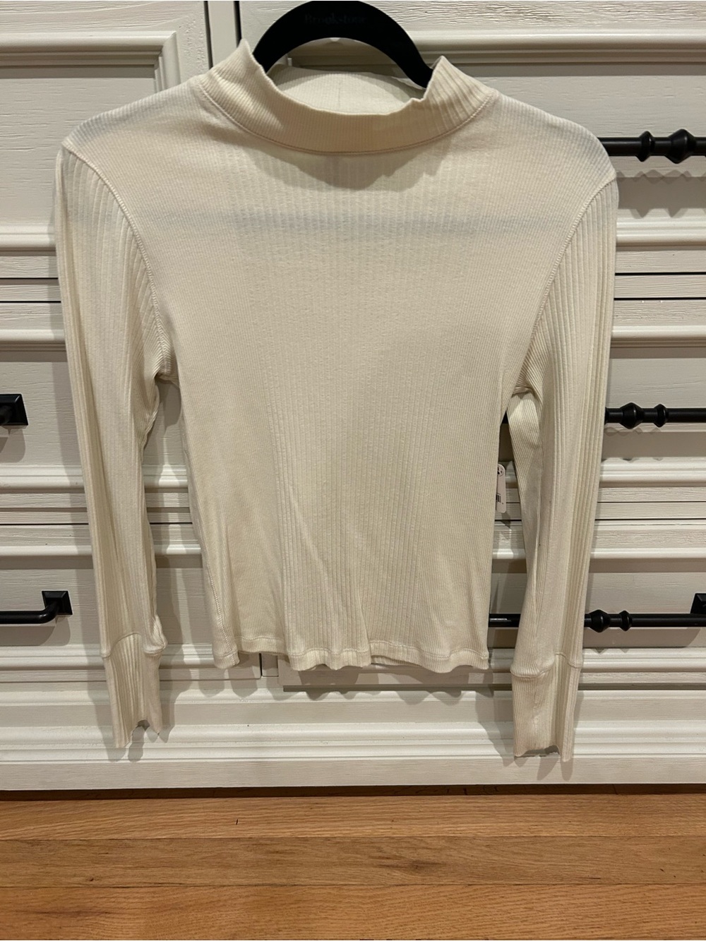 Free people Women's Cream Ribbed Mock Neck Long Sleeve Top